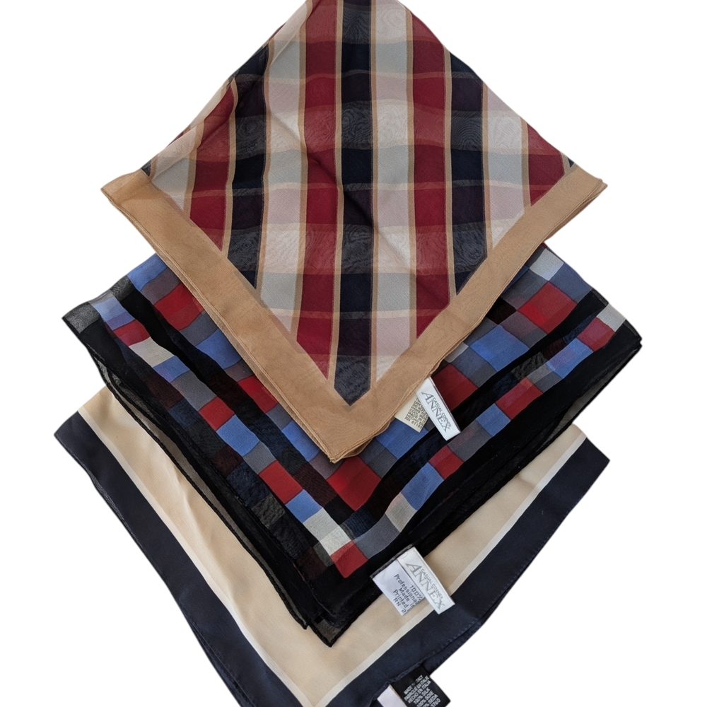 Vtg 100% Silk Casual Corner Annex Bundle Of 3 Scarves Made In Italy Geo Retro